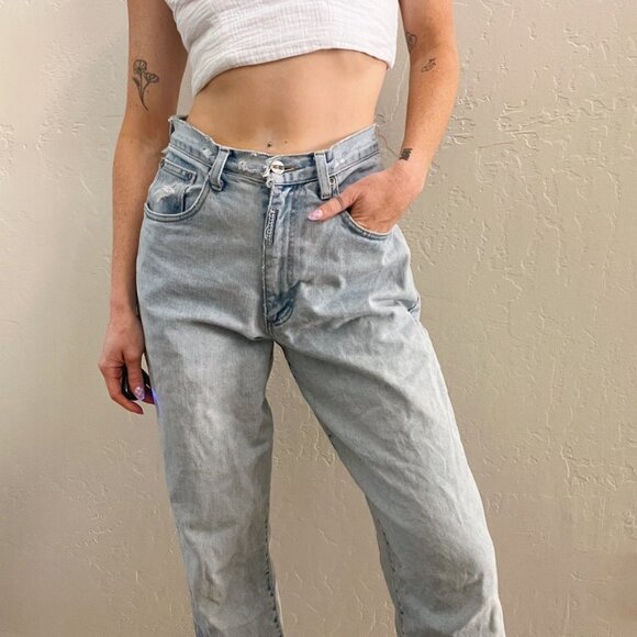 Vintage Distressed Light Wash High Waist Straight Leg Mom Jeans - Picture 3 of 10